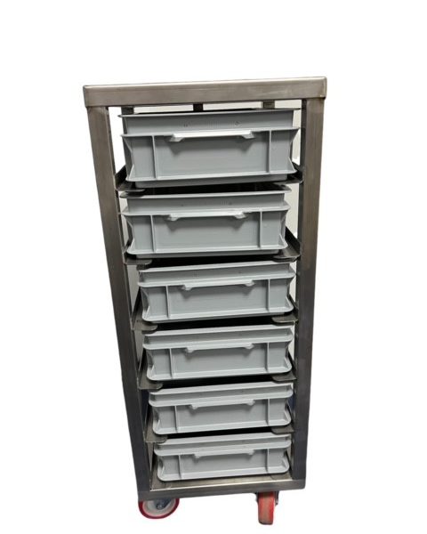RVS zadenwagen met 6 bakjes 400x300x120mm