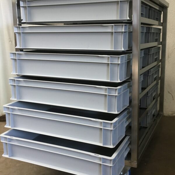 RVS zaden-grondstoffenwagen met 2 x 6 bakken 600x400x120mm - Afbeelding 3